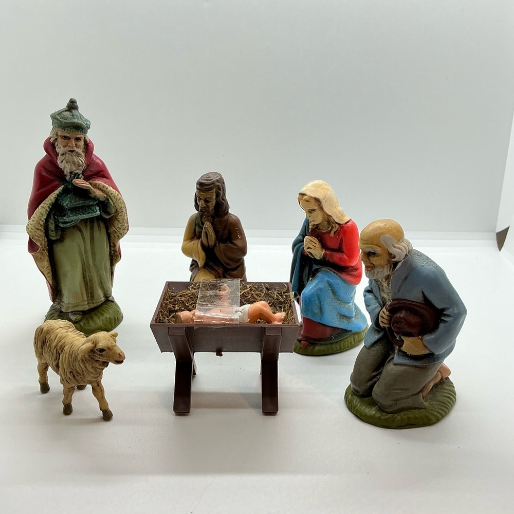 Vtg Christmas Nativity Bavarian Forest West Germany Hand Painted Marked No Box